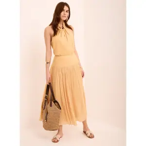 Mint Velvet Yellow Drop Waist Crinkle Midi Skirt